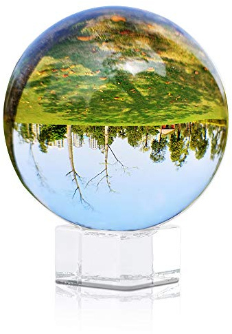 INTIRILIFE Palla di Vetro con Supporto 70mm in Cristallo Chiaro - Palla di Cristallo con Supporto di Vetro Perfettamente Adatta per la Fotografia, la Meditazione, la Decorazione,Photo Art