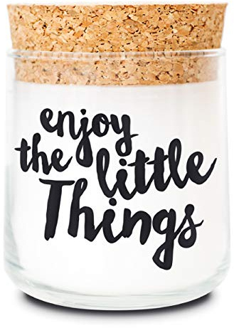 FEEL GOOD CANDLE - Scented candle in glass - candle with motif as a gift for women and for decoration (Enjoy the Little Things, Eucalyptus).