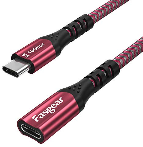 Fasgear Cable de extensión USB C 10 Gbps USB 3.1 Gen 2 Tipo C Macho a Hembra Compatible con Salida de Video 4K Compatible con Puerto Thunderbolt 3, Mac-Book, DELL XPS, Switch, USB-C Hub (1,8m, Rojo)