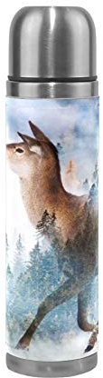 Linomo Thermosflasche Galaxis Wald Hirsch Edelstahl Wasserflasche,Isoliert Auslaufsicher, Doppelwandig Vakuumflasche für Sport Reise Camping Büro 500 ml