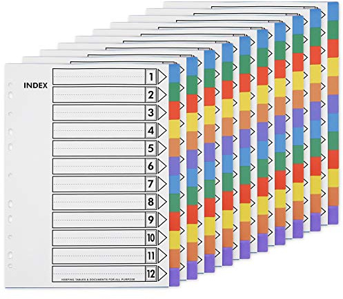 10 Sätze A4 Ordner Trennblätter Registerblätter Kartonregister 1-12 Klassifizierung Index-Papier für A4-Ordner im Büro