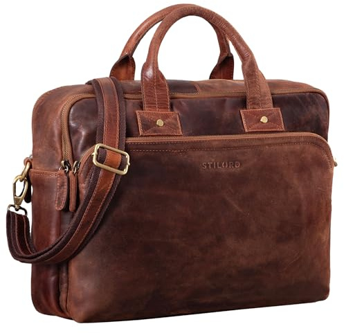 STILORD große Ledertasche braun - XL Aktentasche für Herren - Business-Tasche mit 15.6 Zoll Laptopfach - Vintage Umhängetasche Hector
