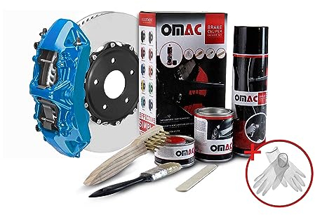 OMAC Bremssattellack Bremssattelfarbe Auto Lack Set | Bremsenreiniger und das Härtemittel Hitzebeständig Komplettsatz für 4 Bremssättel 7-teiliges