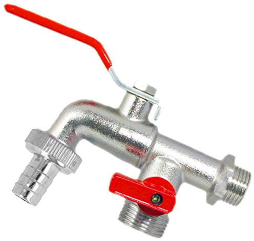 QUALITÄTS Doppelwasserhahn aus Messing | Wandanschluss 1/2 Außengewinde Ø ca.21mm | Tülle Ø ca. 19mm | Auslauf 3/4 Außengewinde Ø ca.26mm | Wasserschlauch Tülle Schlauchverbinder Wasserhahn Garten