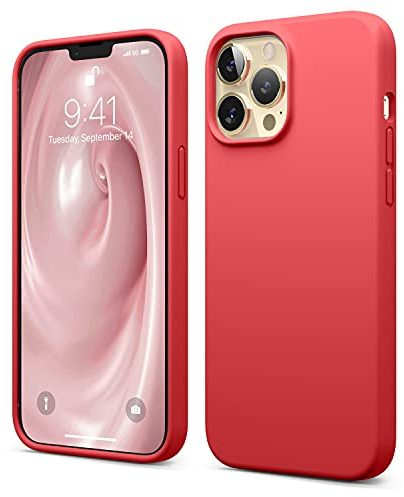 elago Cover in Silicone Liquido per iPhone 13 Pro Max (6,7) | Protezione Fotocamera e Schermo, Fodera Morbida in Microfibra Antigraffio (Rosso)