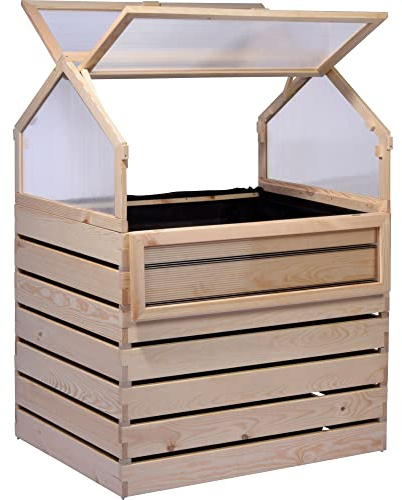dobar® XXL Frühbeet Hathi Masssivholz 500 L mit abnehmbaren Frühbeet-Kasten-Aufsatz - als Bausatz - 100 x 70 x 130 cm - Natur