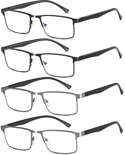Fsread 4er-Pack Lesebrille Herren, Leichte Blaulichtblockierende Metallrahmen Herren Lesebrille +3.50
