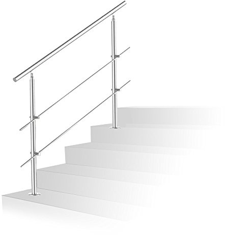 Jiubiaz Barandilla universal de acero inoxidable, 120 cm, 2 travesaños, uso para interiores y exteriores