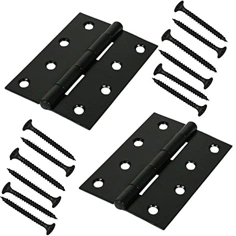 Black Folding Butt Hinges Steel Door Hinge 4 inch Timber Door Hinges Mild Steel Butt Door Hinge for Internal External Doors Solid Doors Square Corners 1 Pair.