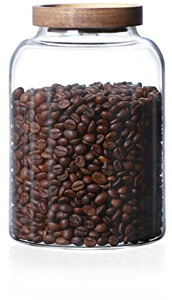 INCETUE 2000 ml Vorratsgläser Glas mit Deckel, Luftdicht Gläser mit Holzdeckel, Kaffeebohnen Glasbehälter, Vorratsglass für Müsli, Glas Luftdichte Vorratsdosen für Pasta Nudeln, Mehl Aufbewahrung