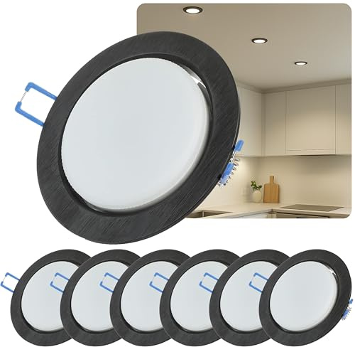 6x LED Einbaustrahler Flach 8,2W GX53 – 750 Lumen, Deckenstrahler 4000K Neutralweiß – 95mm Lochmaß, 108mm Außenmaß – Deckenspots Schwarz gebürstet aus Aluminium – Ultra Slim Deckenleuchte