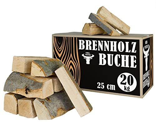 Buche Brennholz Kaminholz 20 kg für Ofen und Kamin Kaminofen Feuerschale Grill Feuerholz Holz Buchenholz Holzscheite Wood 25 cm Kammergetrocknet Grillmaster