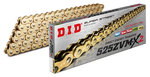 DID Cadena 525ZVM-X2 (Oro y Oro) - Longitud: 102 eslabones con unión remachada (ZJ)