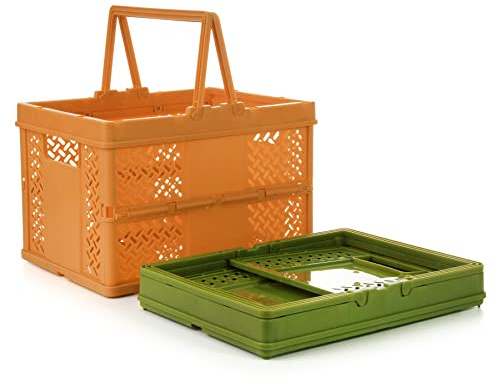 Spesh Foldable Storage Crates Kid Shopping Baskets with Handle-Orange+Green