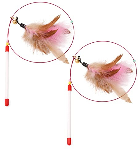 MIVAIUN 2 Stück Interaktives Katzenspielzeug mit Federn Interaktives Katzenspielzeug, Spielzeug Katze,Katzenangel Ersatzfedern mit Anhänger Feder Glocke Befestigungen,Feder Spielzeug Katze