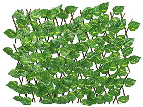 REOVE Artificial Leaf Screening, Adjustable Retractable Fence, Green Leaf, Large Leaf