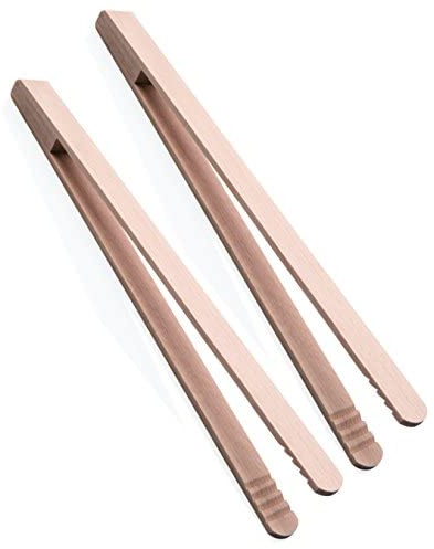TAMLED 2 Stück Grillzange Gurkenzange 30 cm aus unbehandeltem Buchenholz geriffelte Aufnahme