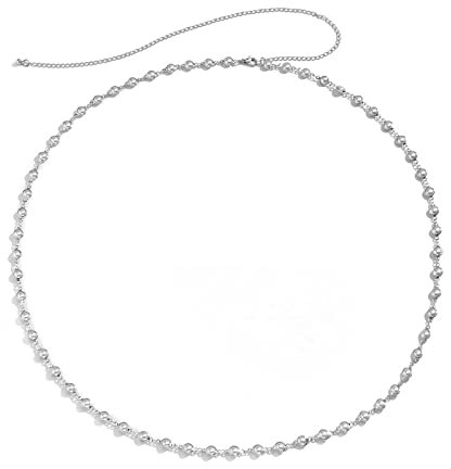 Dsnyu Kettengürtel Silber Elegant, Waist Chain mit Perlen Karabinerverschluss Belly Chain für Festival 105cm