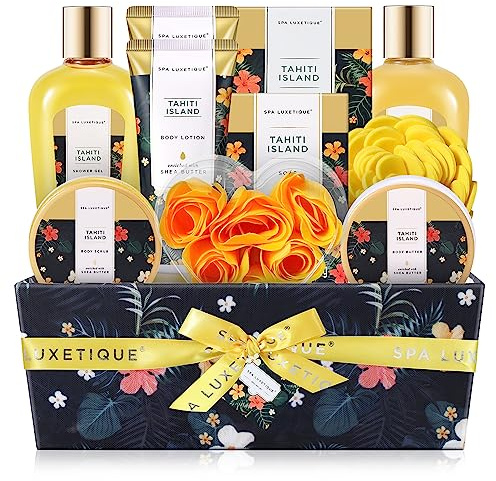 SPA LUXETIQUE Presentuppsättningar för kvinna - 12 styck Tahiti med eterisk olja,Kroppslotion,Kroppsmör,Bad bomber,Gåvor för kvinnor,Födelsedagsgåvor för kvinnor,Mors dag gåvor