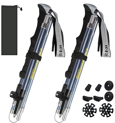 Zentiva Wanderstöcke Nordic Walking Stöcke Damen und Herren,Faltbar wanderstöcke Teleskop 110-135cm,Ultraleichte Trekkingstöcke aus Aluminium,Klemmverschluss mit 4 Paar Gummipuffers (Hellblau)