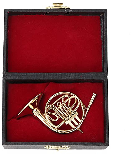 HERCHR Mini-Waldhorn-Ornament, Goldenes Miniatur-Waldhorn Mit Ständer, Musikinstrument-Modell, Figur, Ornament Für Musikliebhaber