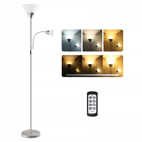 tomons LED Lampada da Terra Dimmerabile, Piantana con Luce da Lettura con Telecomando, Lampada da Terra in 3 Colori, Regolazione Continua Della Luminosità, Controllabili Separatamente