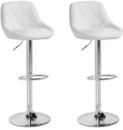 Panana Barhocker 2er Set, Kunstleder Barstuhl höhenverstellbar Tresenhocker mit Rückenlehne und Fußstütze 360° Drehstuhl, 45 x 38 x 109 cm (Weiß), BARHC-82