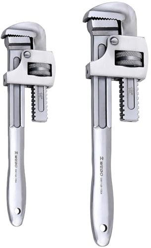 WEDO Lot de 2 clés à tuyau en acier inoxydable, 35,6 cm, 45,7 cm, lot de 2 clés droites de plomberie, clés à pipe réglables, anti-corrosion, surface polie, DIN, forgées sous pression, antirouille
