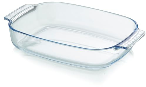 KHG Auflaufformen Glas 2,7 L oval, vielseitig einsetzbar, für Zuhause | für kalte & warme Speisen, spülmaschinenfest, mikrowellengeeignet, Glasbräter Glasform Backform, 34x22x6 cm