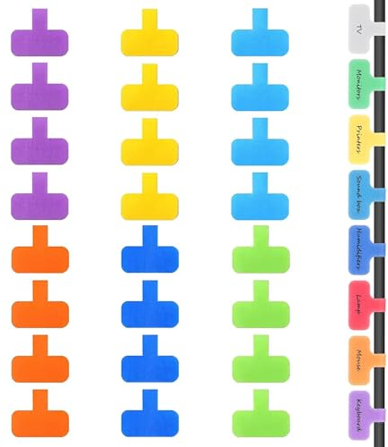 24 Stück Kabel Etiketten, Wiederverwendbare Kabel Kabelanhänger, Selbstklebende Kabelbeschriftung, zum Organisieren von Kabeln und zur Identifizierung (Mehrfarbig)