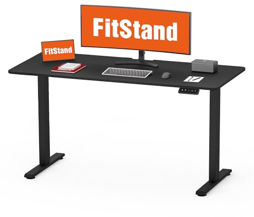 FitStand Höhenverstellbarer Schreibtisch mit 120x60cm Komplett-Tischplatte, Electric Lift Desk mit Memory-Funktion, Stehpult & Kindersicherung für Büro und Zuhause – Schwarz