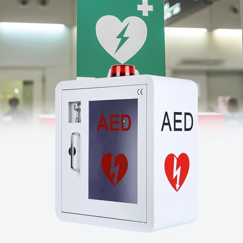 AED-Defibrillator-Wandschrank, Aufbewahrungsschrank aus Metallstahlplatte mit Alarm und Licht, passend für alle Marken von Cardiac Science für öffentliche Plätze, 36 x 20 x 40 cm