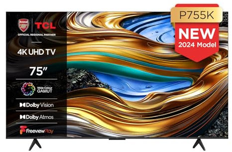 TCL 75P755K 75-inch Ultra HD, Wide Color Gamut, 4K HDR TV, Smart TV Powered by Android TV (Dolby Atmos 2.0, Dolby Vision, HDR 10+, Voice Control, compatible with Google assistant, Chromecast built-in)