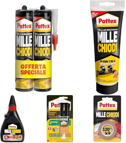 Pattex MILLECHIODI Forte & Rapido, adesivo di montaggio extra forte che sostituisce viti e fori al muro, adesivo bianco con effetto ventosa in formato convenienza 2x400g, Trasparente