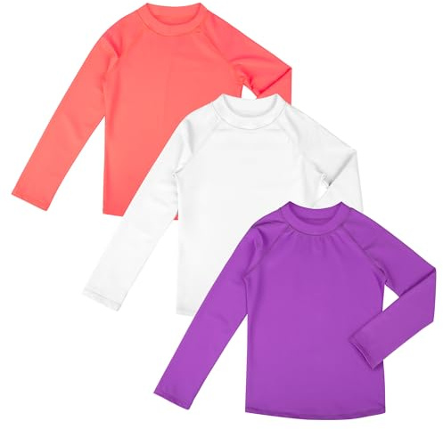 BIG ELEPHANT 3-delad anti-UV-bad/pojke långärmad baddräkt barn rashguard för surfing simning dykning strand, Lila/vit/orange korall, 5-6 �r
