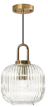 XIRYTU-H Transparent Glas-Pendelleuchte mit goldenem Sockel aus Messing, Transparent Deckenleuchte Hängelampe für Nachttisch und Esstisch Kücheninsel (20cm)