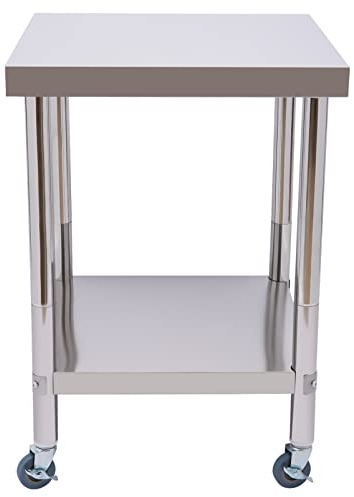 banborba Edelstahl Arbeitstisch Küche, 2 Böden Edelstahltisch mit Rollen, Tisch bis 300 kg belastbar, Silber Lebensmittel Zubereitungstisch, Küchetisch für küchenvorbereitungsarbeit (60x60x85cm)