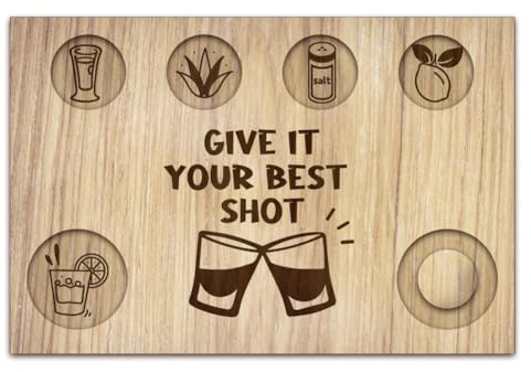 BENECREAT Best Shot Tequila Shot Glasses Serving Tray, Wooden Glass Holder with Salt Rim Shot Glasses Board for Bar, Restaurant, Party, Family Gathering, 20x30cm
