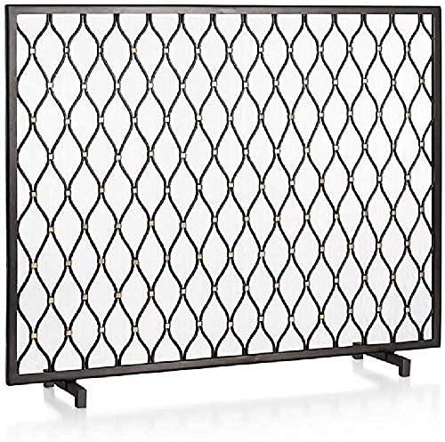KJHTRED Protection Guard Screen Black Flat Guard place Screen - Freestanding Wrought Iron Frame Place Fence with Metal Mesh, Single Panel Metal me.