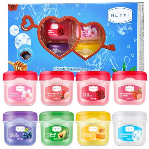 8PCS Mini Lip Balm Set - Flavoured Lip Balm Multipack - Lip Moisturiser for Cracked Lips - Hydrating Lip Balms - Honey Lip Balms - Rose Strawberry lip Balm Gift Set for Dry Lip Care