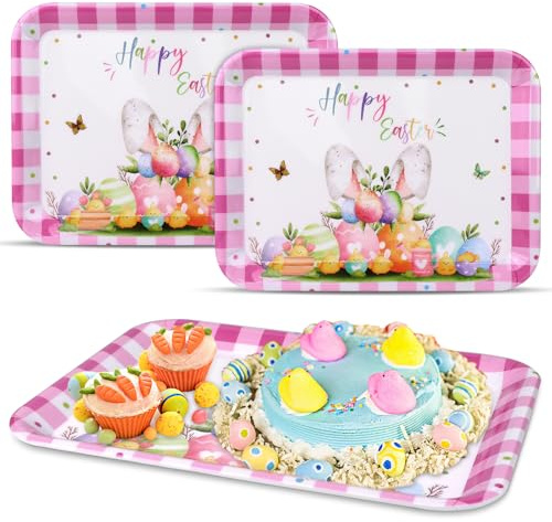 Youdaju 3 Pcs Easter Bunny Serving Dish Tray Easter Bunny Melamine Serving Tray 13x10inch Easter Salad/Dessert Plates Happy Easter Bunny Egg Dinnerware Rectangle Trays for Dinner Cookie Cake Dessert