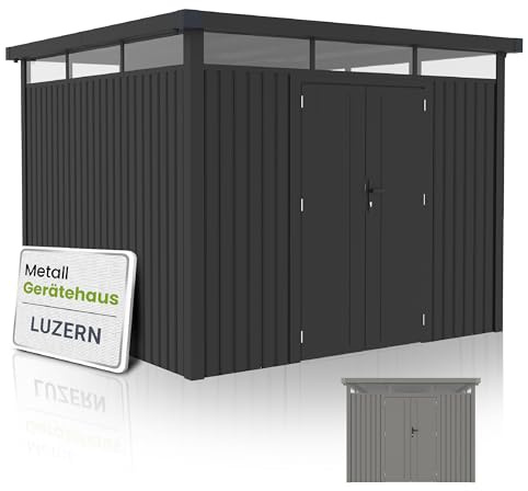 Juskys Gerätehaus Luzern Pro 8,6 m² - Metall Geräteschuppen mit Türen & Fenstern - wetterfest & abschließbar - Fahrradgarage, Gartenhaus - Anthrazit