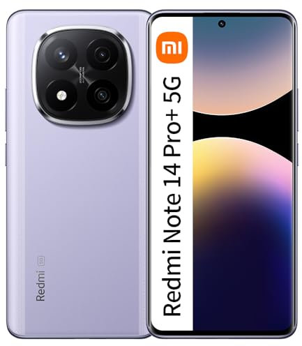 Xiaomi Redmi Note 14 Pro + 5G Smartphone, 8 Go RAM 256 Go, écran AMOLED 6,67 pouces 1,5 K, capteur d'empreintes digitales, appareil photo 200 MP, NFC, charge rapide 120 W, violet lavande (avec