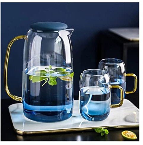 Msuiiixcccc Water Jug Glass Water Pitcher Home Use Kettle Tea Pot Glass Water Jug with Handle for Boiling Cold Drink Ware Glass Pitcher (Color : A, Size : One Size) (A One Size)