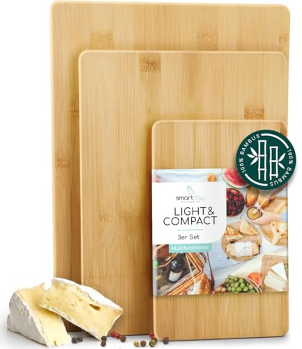 smartday Schneidebrett Holz aus 100% Bambus I 3er Set Bambus-Schneidebretter I Servierbretter, Brotbretter - Küchenbrett Holzbrett Set für Küche & Picknick