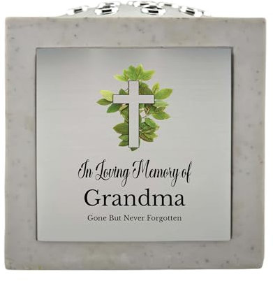In Loving Memory Of Memorial Rose Bowl Grave Marker Flower Pot Vase With Cross Design Mum Dad Grandad & Lots More White/Silver (UV PRINTED) (Grandma)