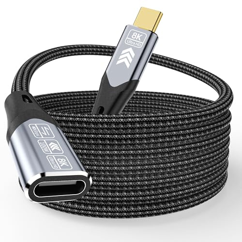 HOTUTUKI USB-C-Verlängerungskabel, lang, 3 m, kompatibel mit Thunderbolt 4 Verlängerungskabel, Hochgeschwindigkeits-40 Gbit/s Datenübertragung, USB-C-Stecker auf Buchse, 8K-Display/Video, 100 W, für