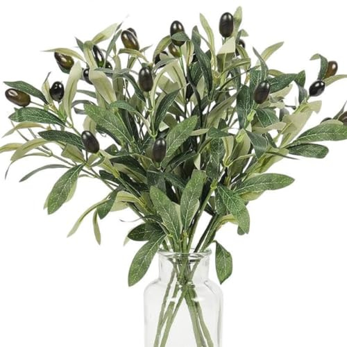 OUKEYI 6 PCS Artificial Olive Branches,19.6” /50cm Greenery Stems Fake olive branches for Vases With Olives - Faux Tree Branch for Home, Wedding, Shop, Office, Garden Decor, DIY Floral Crafts