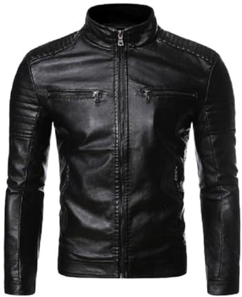 AMSLSIU Chaqueta de cuero PU elegante y cálida para hombre, chaqueta de motocicleta de cuero sintético de poliéster, chaqueta de motocicleta para hombre, chaqueta para hombre, negro XXL