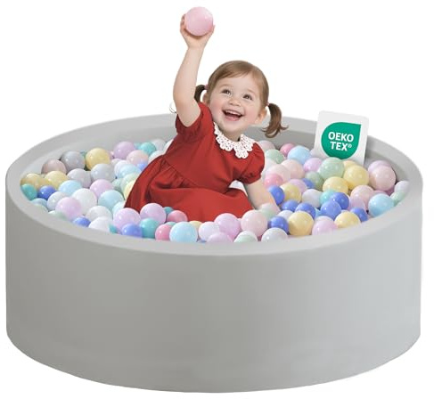 Bällebad Baby 80Cmx30Cm Schaumstoff Ball Pit Kinder Rund Bällepool ab 1 Jahr für Innen Mädchen und Jungen (Grau, Keine Bälle)